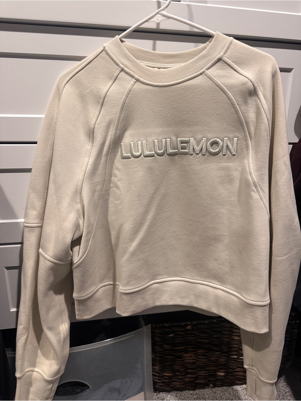 Lululemon Scuba Oversized Pullover Wordmark Crewneck Bone M/L